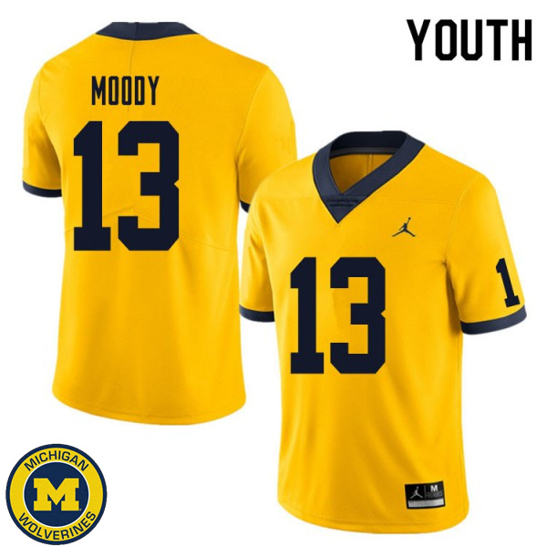 Youth Michigan Wolverines #13 Jake Moody Yellow NCAA Football Jersey